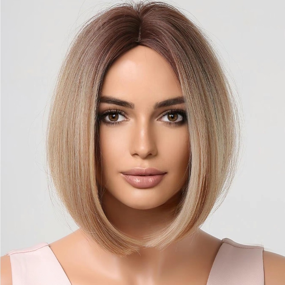 14” short bob brown/blonde wig